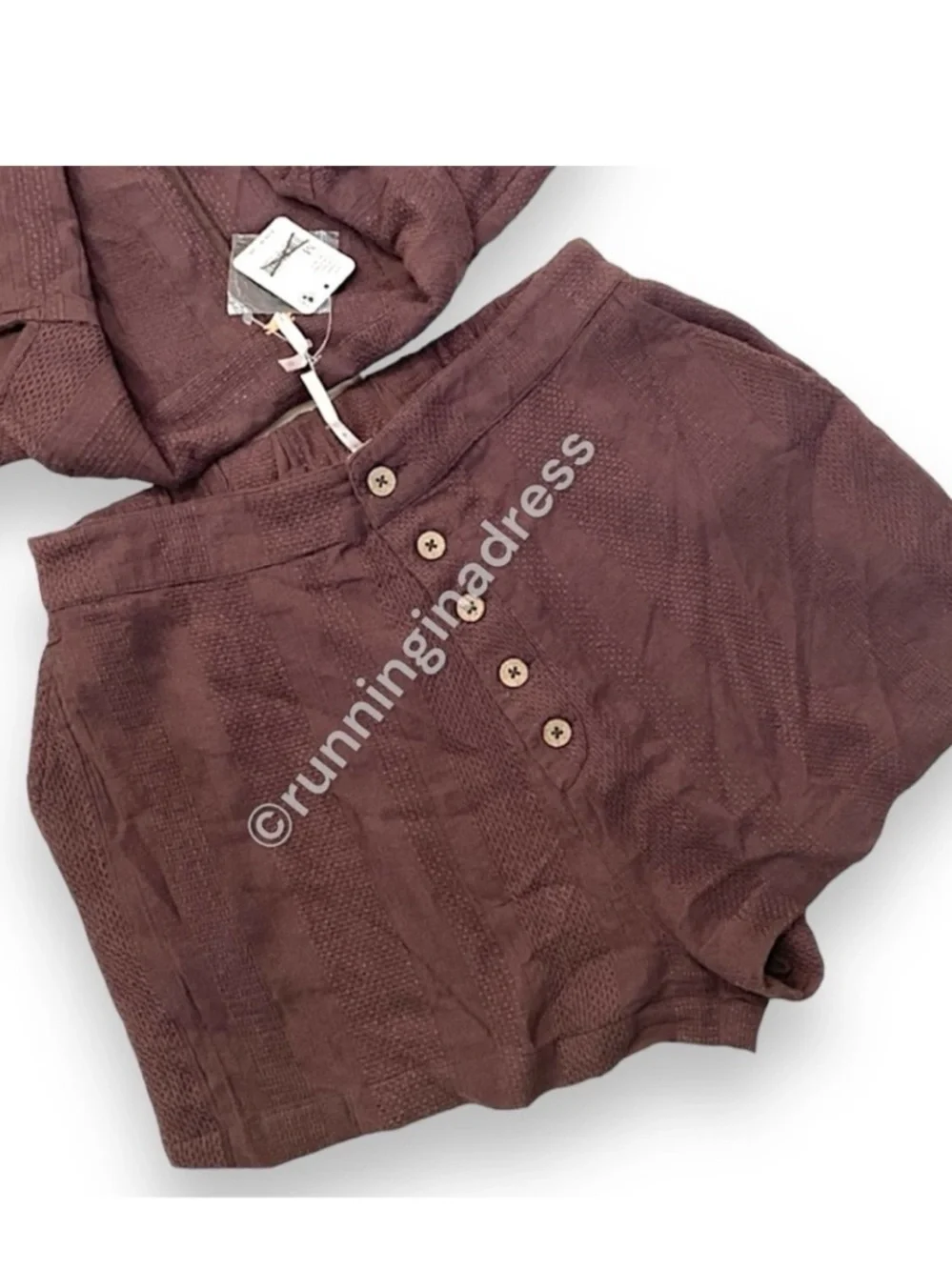 NWT Free People Modern Summer Short Blazer Set M Brown Linen 2pc Vacation Boho